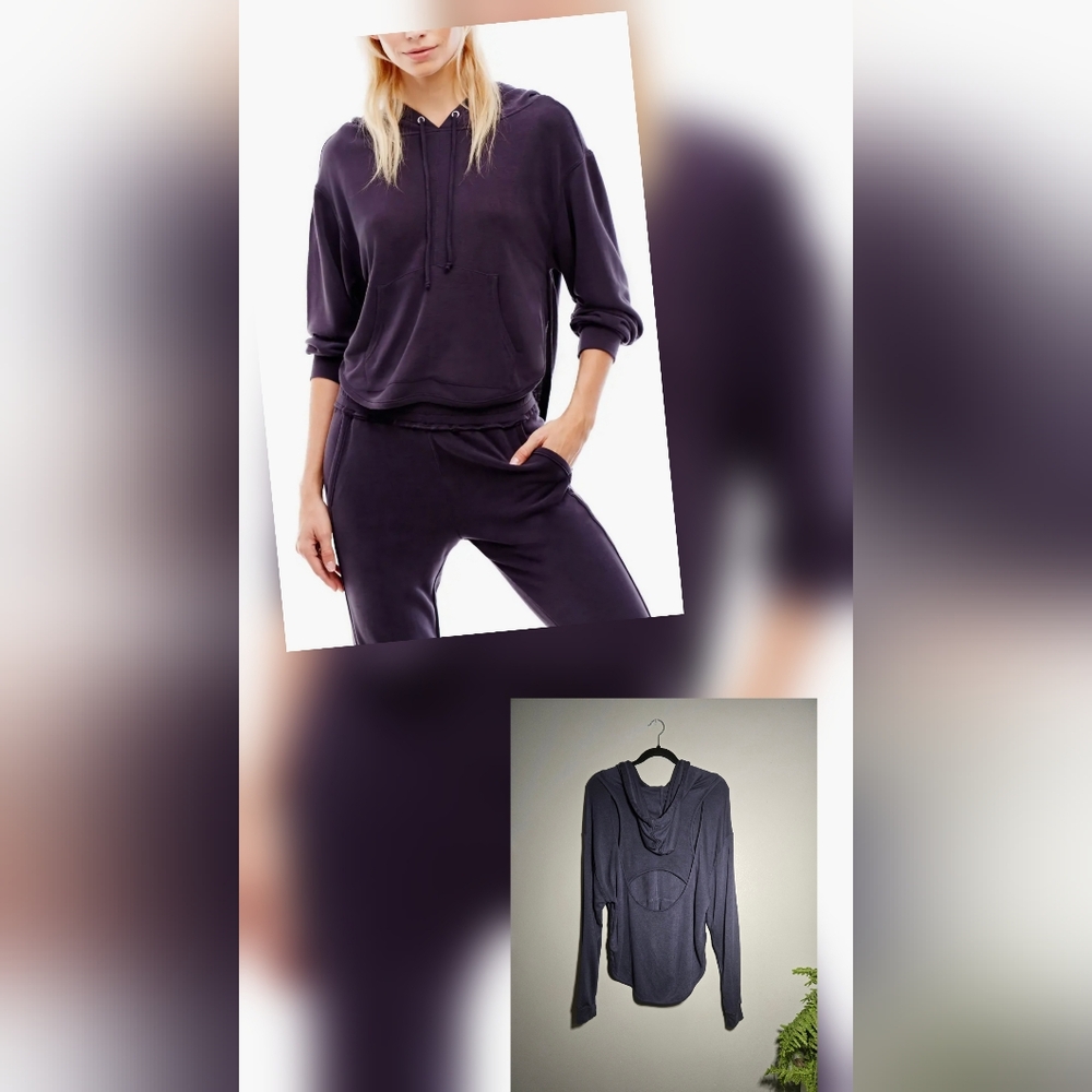 Free People FPโ Movement Back Into It Cutout Hoodie Navy ~ Size Large